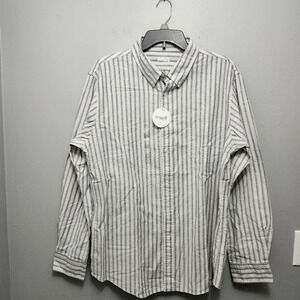 Organic cotton men's button-down shirt large long stripped cream and blue